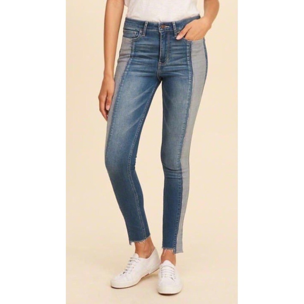 Hollister High Rise Super Skinny Jeans Two Tone Side Stripe Raw Hem 3R W26 L29